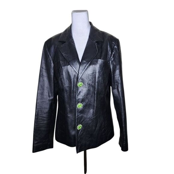 Vintage Y2K Wilsons Structured Leather Blazer Jacket Jewel Buttons Womens Size L - Picture 1 of 9